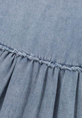 Cutout Round Neck Balloon Sleeve Denim Dress - Hovatok