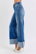 Judy Blue Full Size Distressed High Waist Wide Leg Jeans - Hovatok