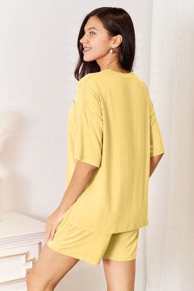 Basic Bae Bamboo Full Size Round Neck Drop Shoulder T-Shirt and Shorts Set - Hovatok