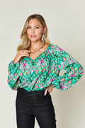 Double Take Full Size Printed Balloon Sleeve Blouse - Hovatok