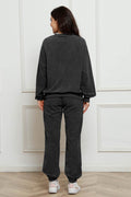 Corduroy Round Neck Sweatshirt and Sweatpants Set - Hovatok