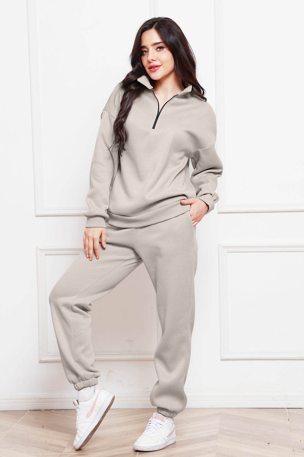 Half Zip Long Sleeve Sweatshirt and Pants Set - Hovatok