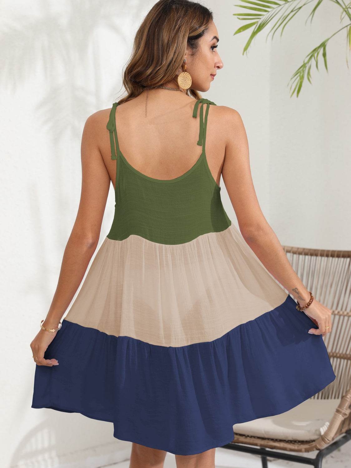 Color Block Spaghetti Strap Cover-Up Dress - Hovatok