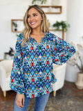 Double Take Full Size Printed Balloon Sleeve Blouse - Hovatok
