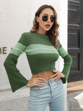 Ribbed Color Block Round Neck Cropped Sweater - Hovatok