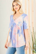 Heimish Full Size Crisscross Tie Dye Babydoll Top Plus Size - Hovatok