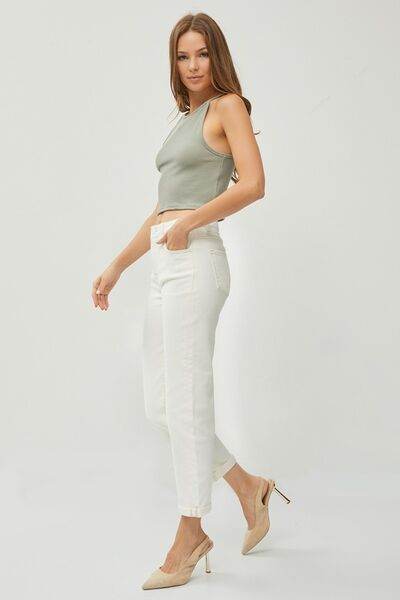RISEN Full Size High Waist Rolled Hem Straight Jeans - Hovatok