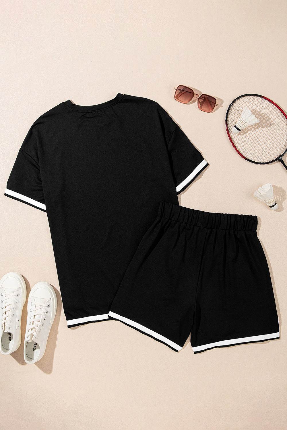 Contrast Trim Tee and Shorts Set - Hovatok