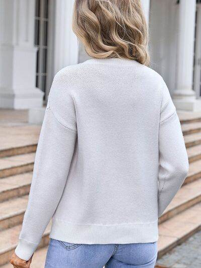 Angel Wings Bow Round Neck Dropped Shoulder Sweater - Hovatok
