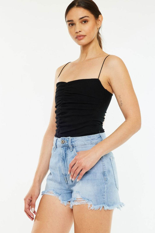 Kancan Raw Hem Distressed High Waist Denim Shorts - Hovatok