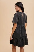Annie Wear Mineral Washed Round Neck Short Sleeve Denim Dress - Hovatok