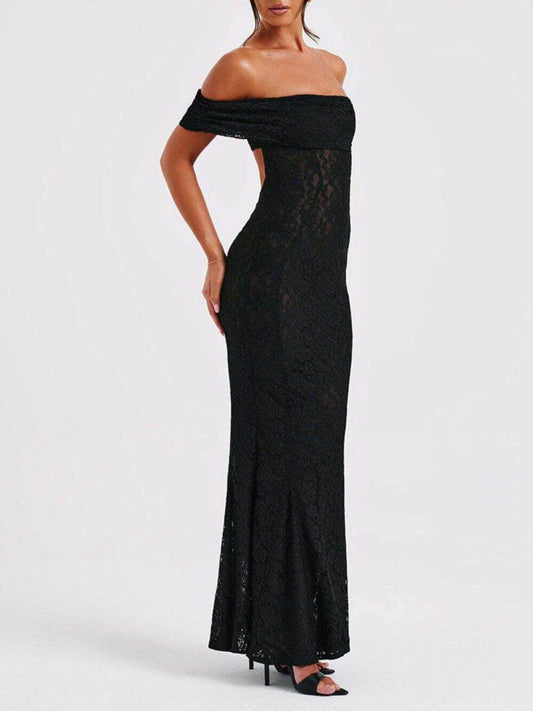 Devine Backless Lace Off-Shoulder Maxi Dress - Hovatok