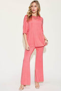 Basic Bae Full Size Bamboo Drop Shoulder T-Shirt and Flare Pants Set - Hovatok
