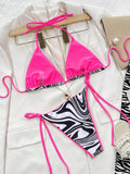 Zebra Print Halter Neck Tie Side Bikini Set - Hovatok