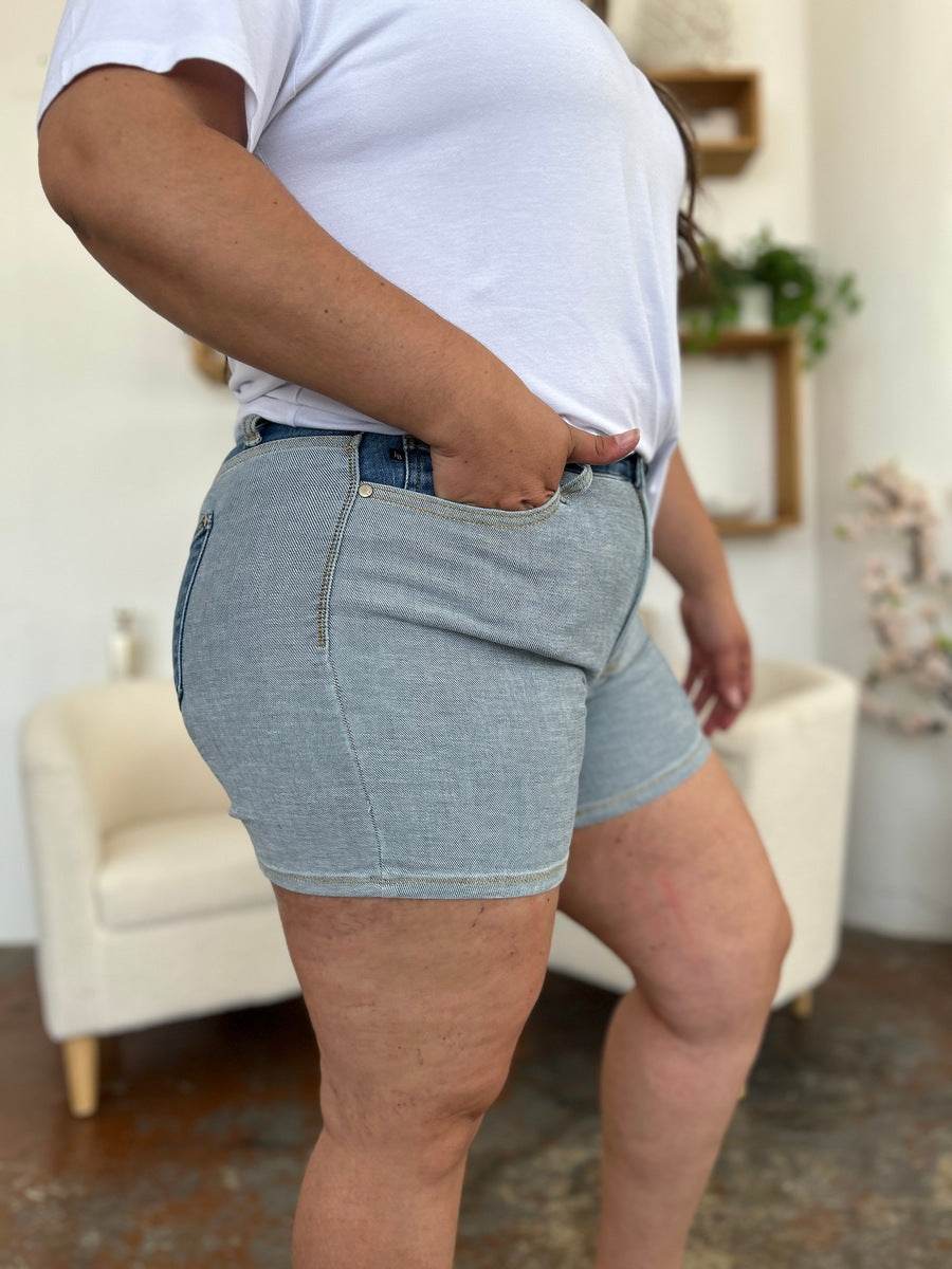 Judy Blue Full Size Color Block Denim Shorts - Hovatok