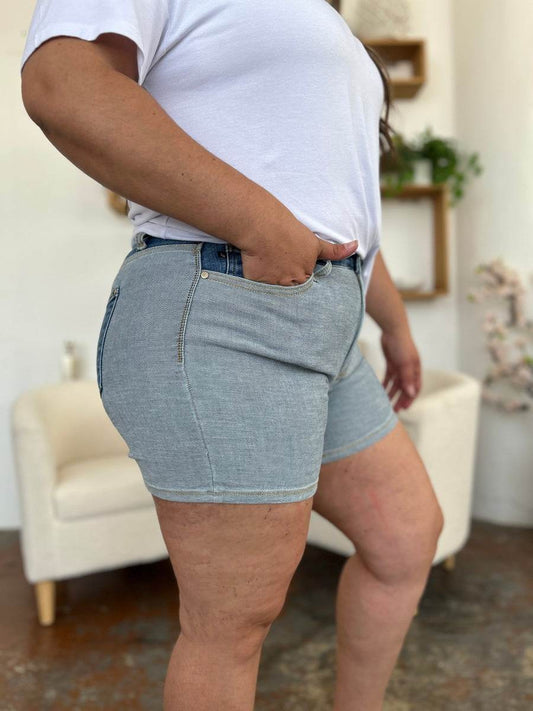 Judy Blue Full Size Color Block Denim Shorts - Hovatok