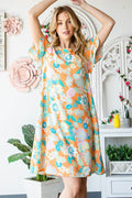 Heimish Full Size Ruffled Short Sleeve Floral Mini Dress Plus Size - Hovatok