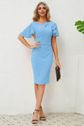 Slit Round Neck Flutter Sleeve Dress - Hovatok