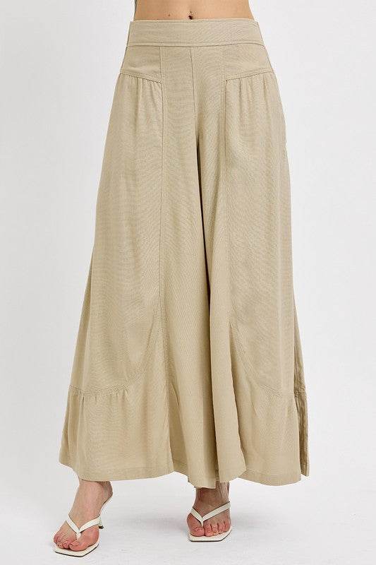 RISEN Shirring Detail Wide Leg Pants - Hovatok