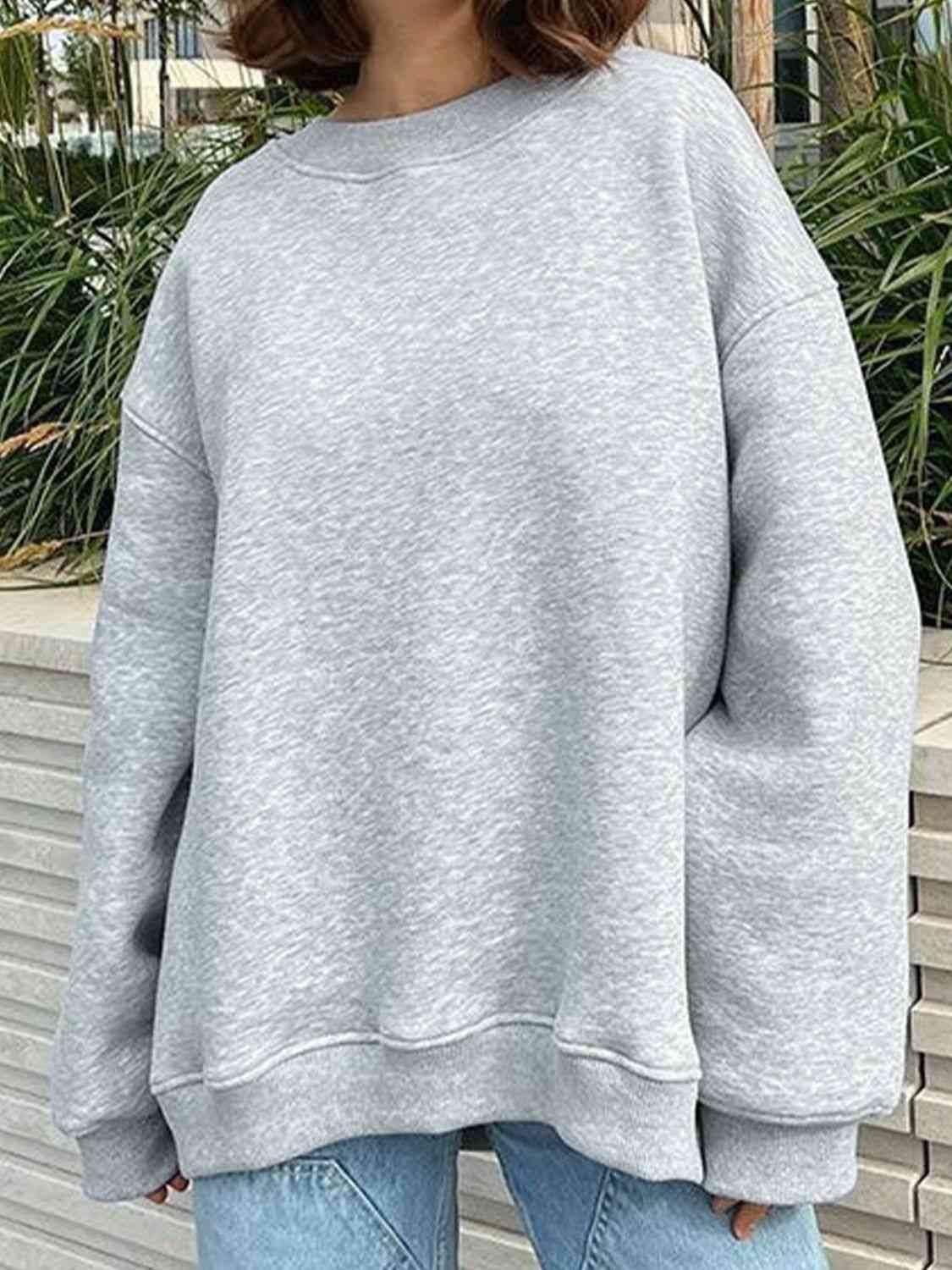 Oversize Round Neck Dropped Shoulder Sweatshirt - Hovatok