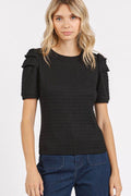 Mittoshop Textured Round Neck Short Sleeve Blouse - Hovatok