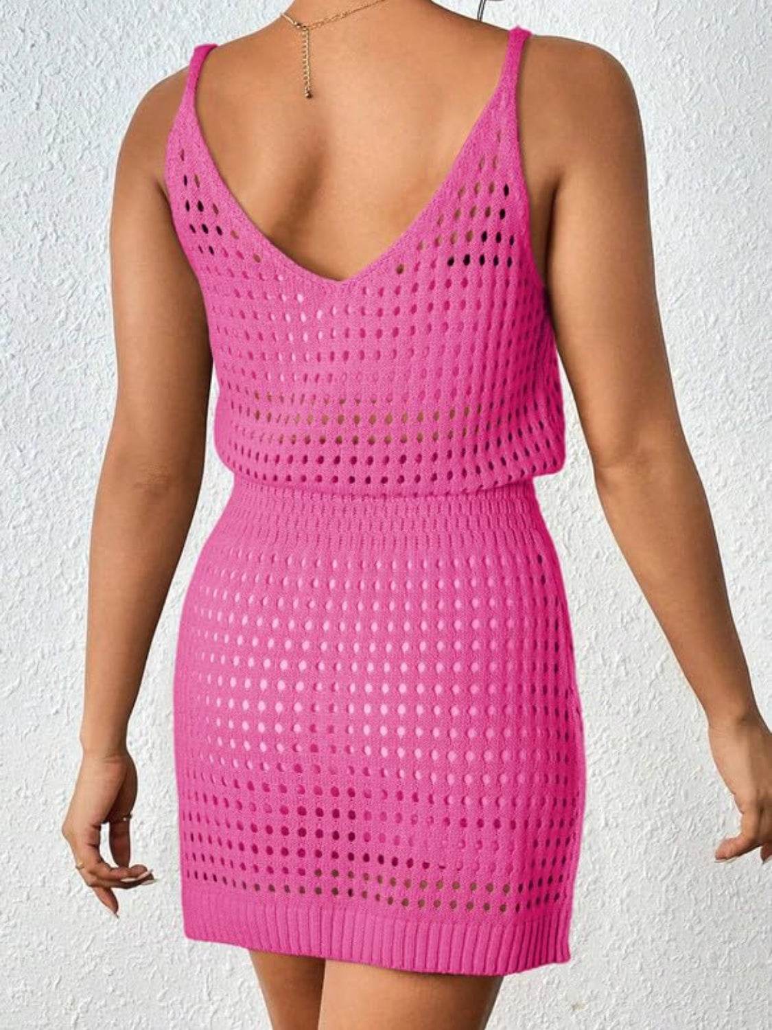 Openwork V-Neck Sleeveless Cover Up Dress - Hovatok