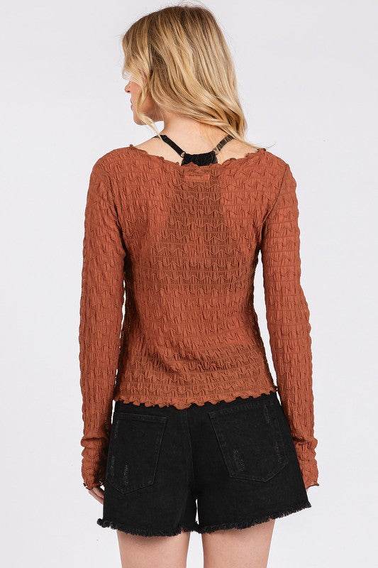 Mittoshop Lettuce Hem Boat Neck Long Sleeve Blouse - Hovatok