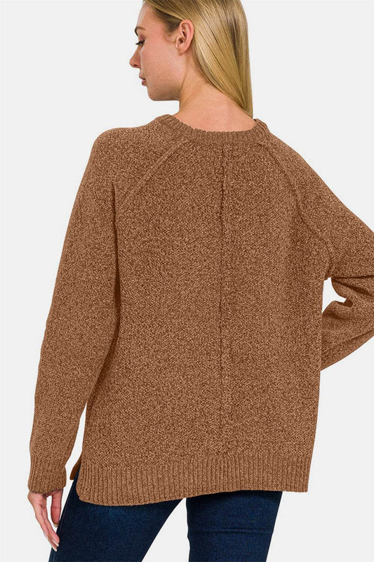 Zenana Side Slit Raglan Sleeve Sweater - Hovatok