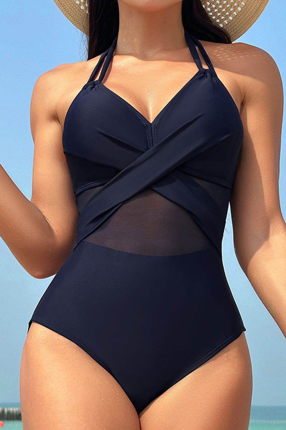 Crisscross Halter Neck One-Piece Swimwear - Hovatok