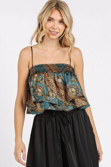 Mittoshop Paisley Patchwork Print Satin Ruffle Crop Cami - Hovatok