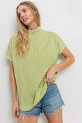 Ces Femme Texture Mock Neck Short Sleeve Knit Top - Hovatok