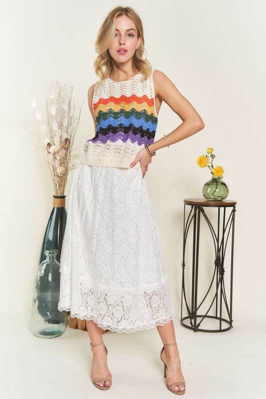 ADORA Elastic Waist Lace Midi Skirt - Hovatok