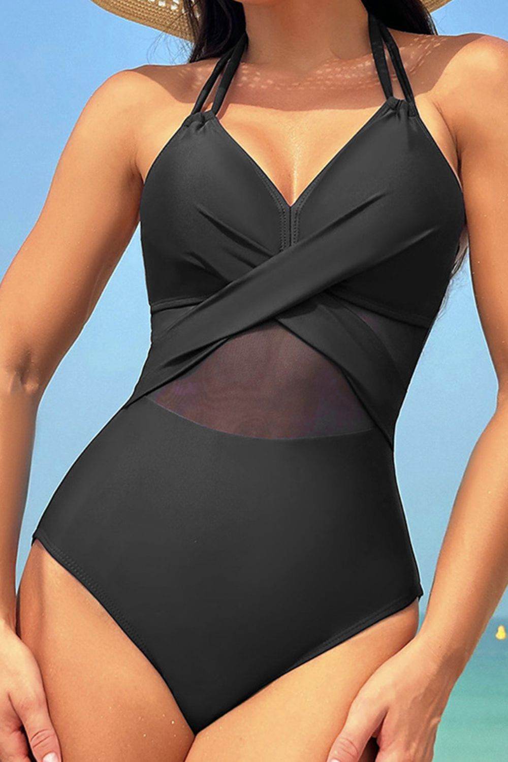 Crisscross Halter Neck One-Piece Swimwear - Hovatok