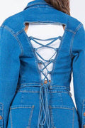 American Bazi Laced Back Cropped Denim Jacket - Hovatok