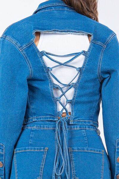 American Bazi Laced Back Cropped Denim Jacket - Hovatok