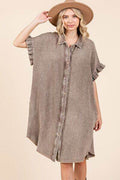 Mittoshop Mineral Wash Cotton Gauze Mini Shirt Dress - Hovatok