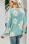Angel Wings Daisy Print Openwork Round Neck Sweater - Hovatok