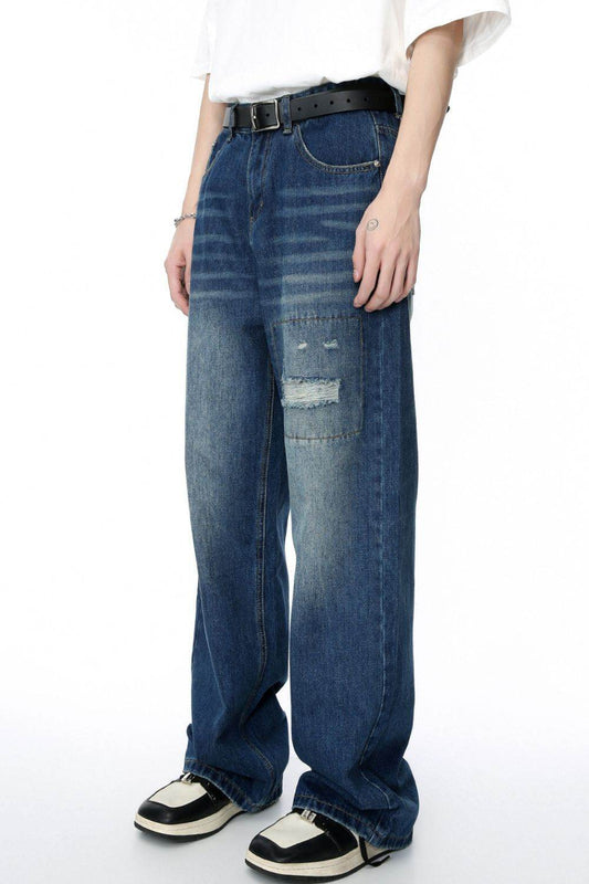 Men's Distressed Applique Straight Jeans - Hovatok