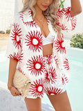 Devine Printed Collared Neck Half Sleeve Top and Shorts Set - Hovatok