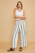 Umgee Peace Sign Patch Striped Wide Leg Pants - Hovatok