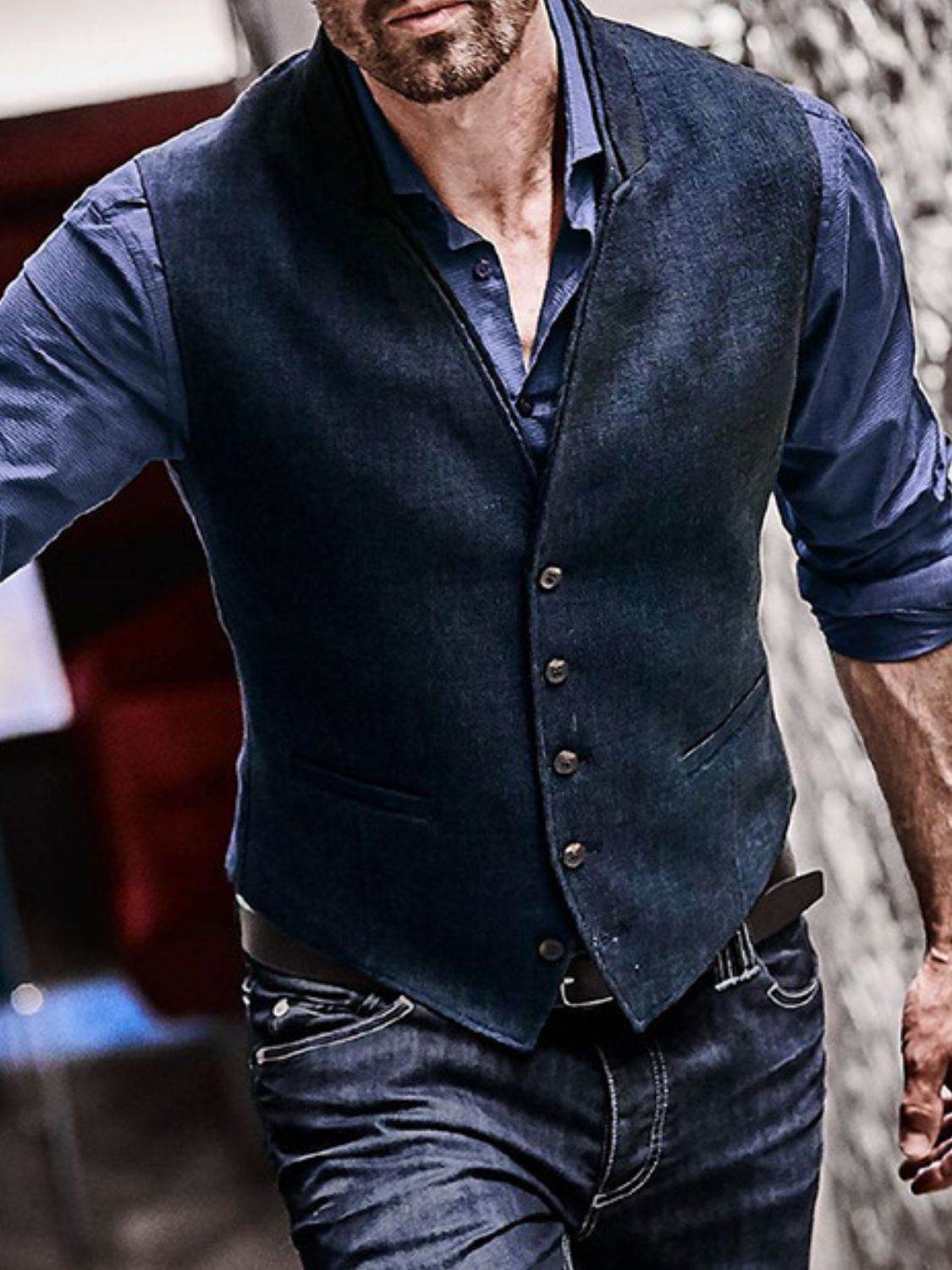 Men's Full Size Button Down Vest Plus Size - Hovatok