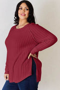 Basic Bae Full Size Ribbed Round Neck Slit T-Shirt - Hovatok