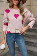 Angel Wings Contrast Heart Round Neck Long Sleeve Sweater - Hovatok