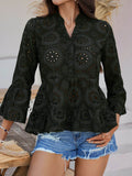 Devine Half Button Flounce Sleeve Peplum Blouse - Hovatok