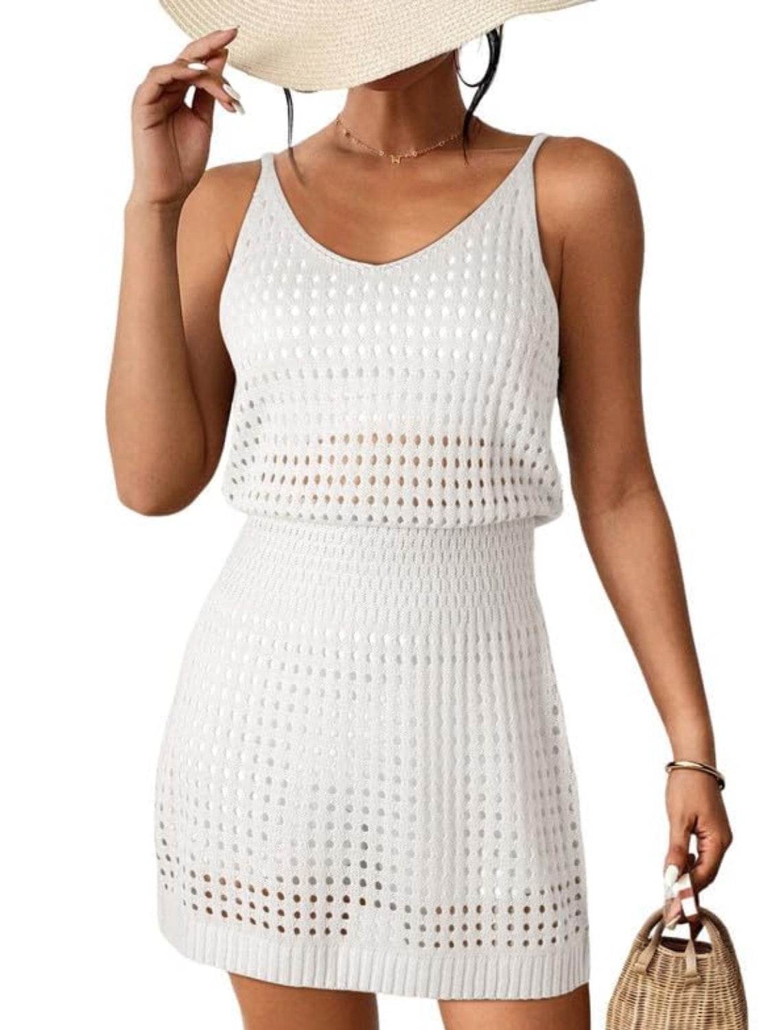 Openwork V-Neck Sleeveless Cover Up Dress - Hovatok