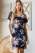 Heimish Full Size Ruched Floral Mini Dress Plus Size - Hovatok