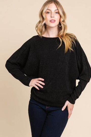 BOMBOM Drop Shoulder Long Sleeve Knit Top - Hovatok