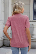Notched Short Sleeve Solid Color Top - Hovatok