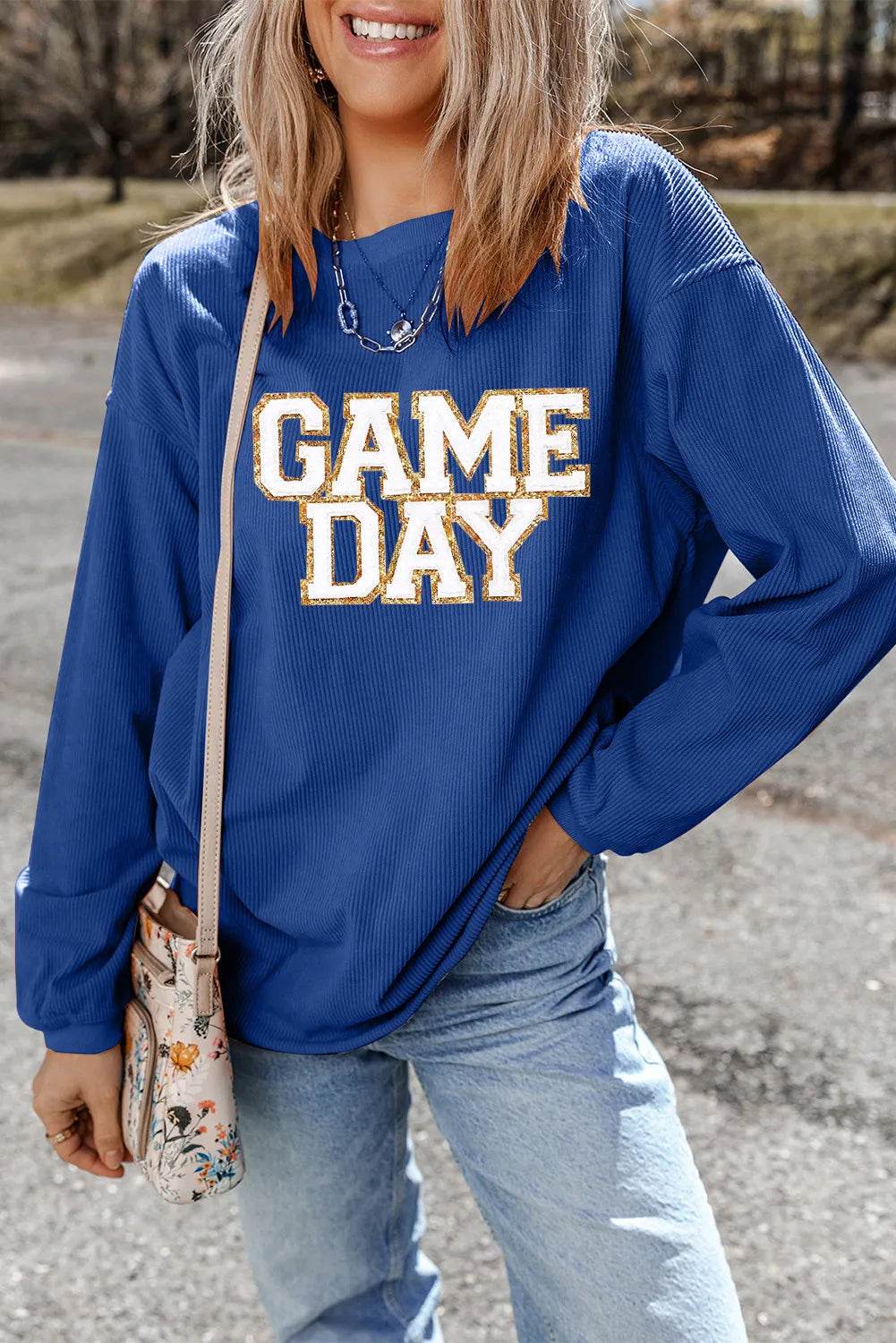 GAME DAY Round Neck Long Sleeve Sweatshirt - Hovatok