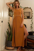 POL Sleeveless Back Zipper Front Slit Maxi Dress - Hovatok